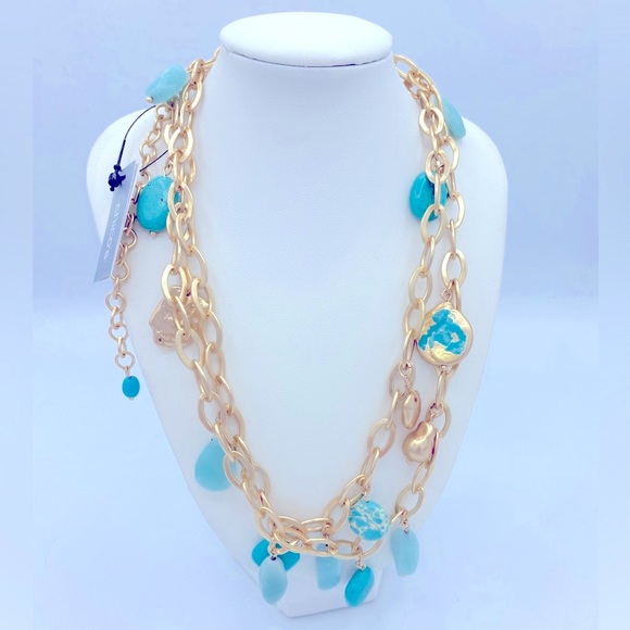 Chicos Turquoise & Gold Tone Necklace Part of The Gold And Turquoise Collection - Picture 12 of 12